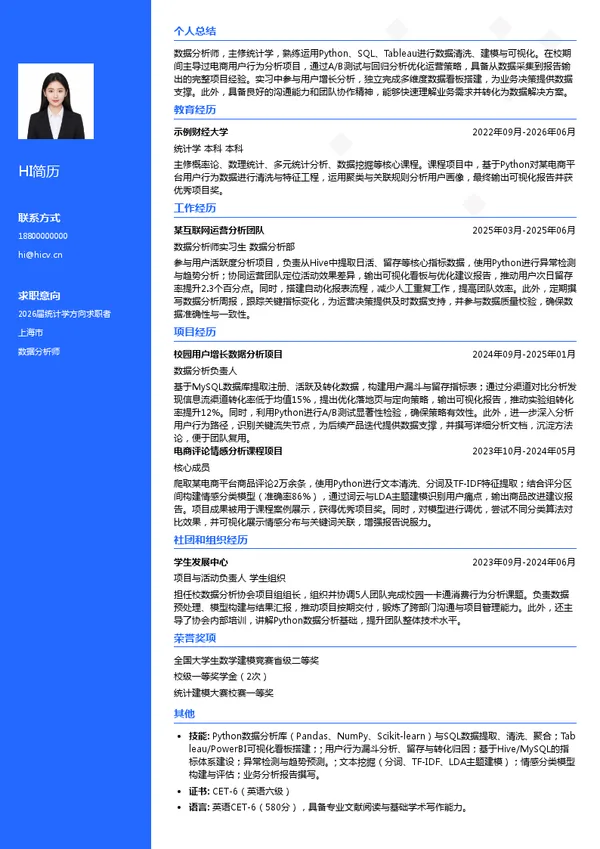 保研数据分析师简历模板