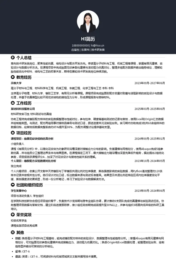 赛轮集团股份有限公司技术研发类投递简历模板