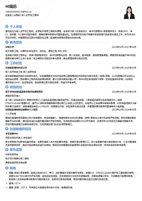 浙江大华技术股份有限公司嵌入式开发工程师投递简历模板