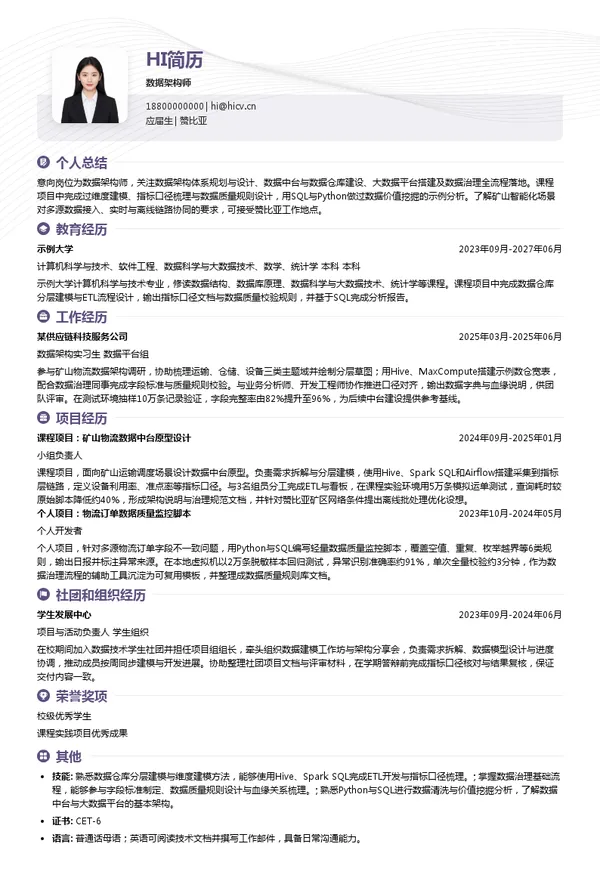 上海中远海运物流有限公司数据架构师投递简历模板