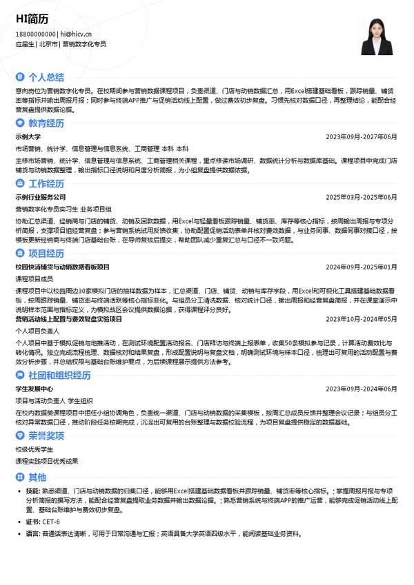 白象食品集团营销数字化专员投递简历模板