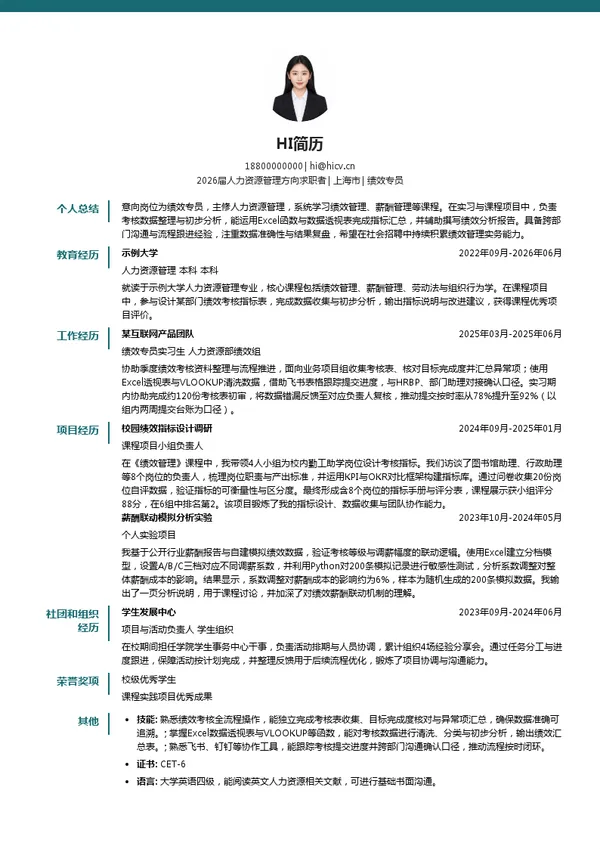 绩效专员简历模板
