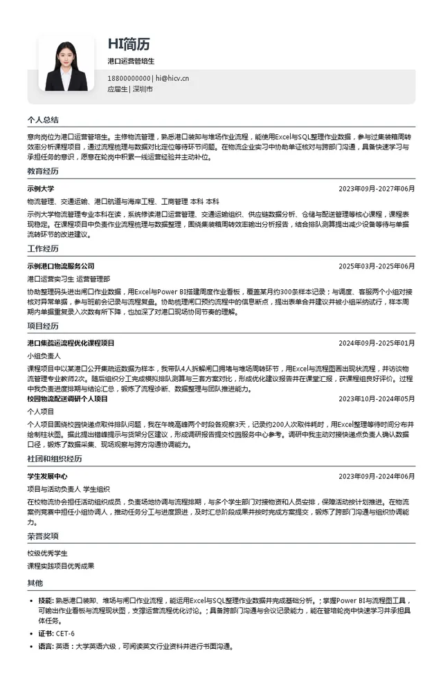 招商局港口集团股份有限公司港口运营管培生投递简历模板