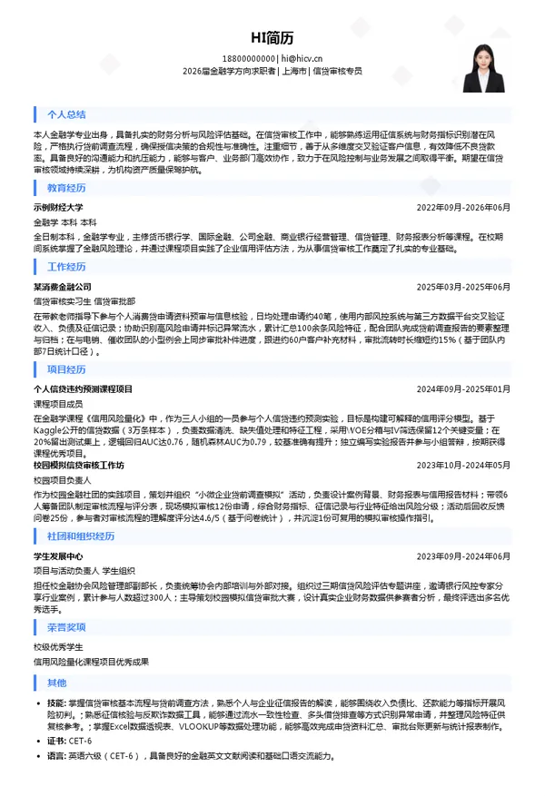 信贷审核专员简历模板