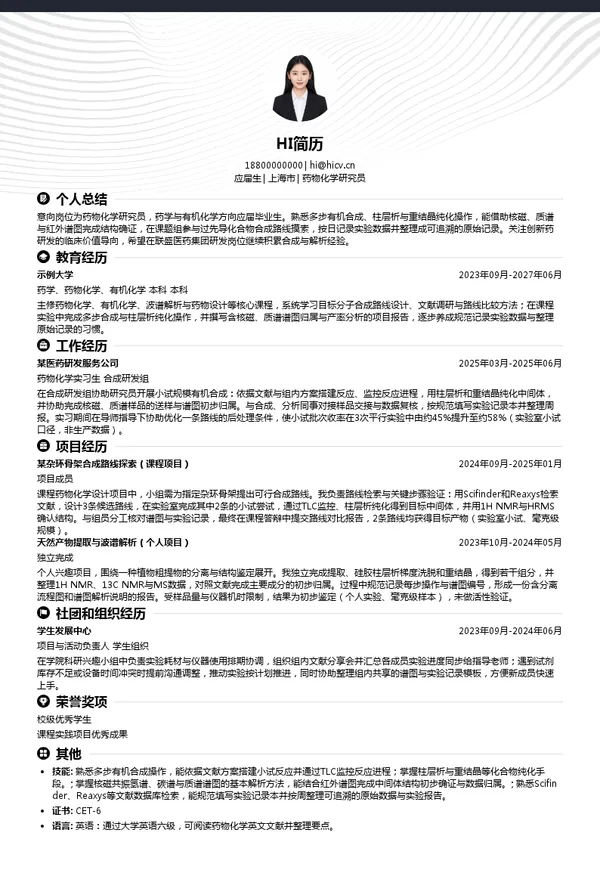 联盛药业药物化学研究员投递简历模板