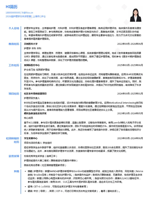 留学护士简历模板