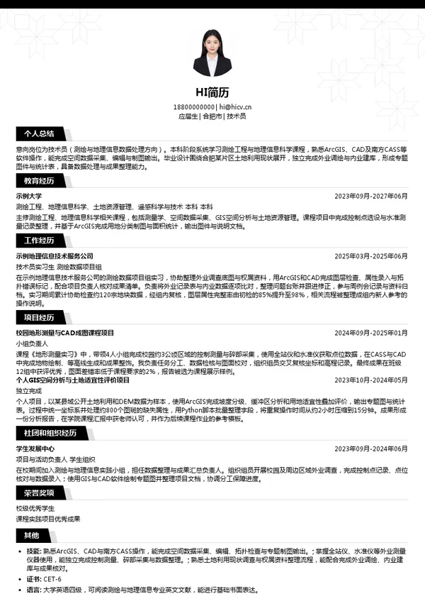 安徽省城乡规划设计研究院有限公司技术员投递简历模板