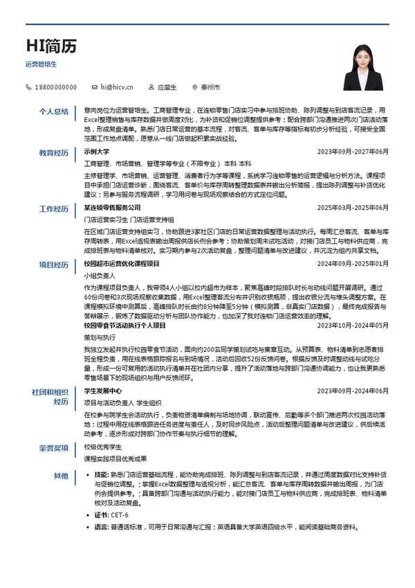 泰州万好商业连锁管理有限公司运营管培生投递简历模板