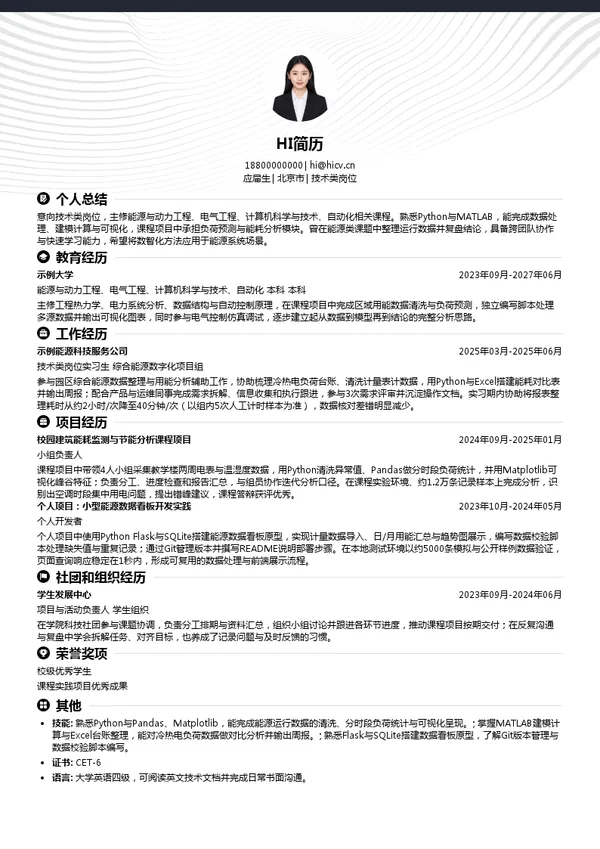 新奥集团股份有限公司技术类岗位投递简历模板