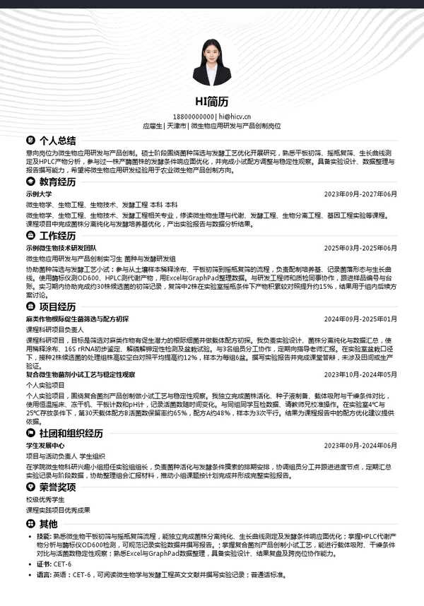 中国农业科学院微生物应用研发与产品创制岗位投递简历模板