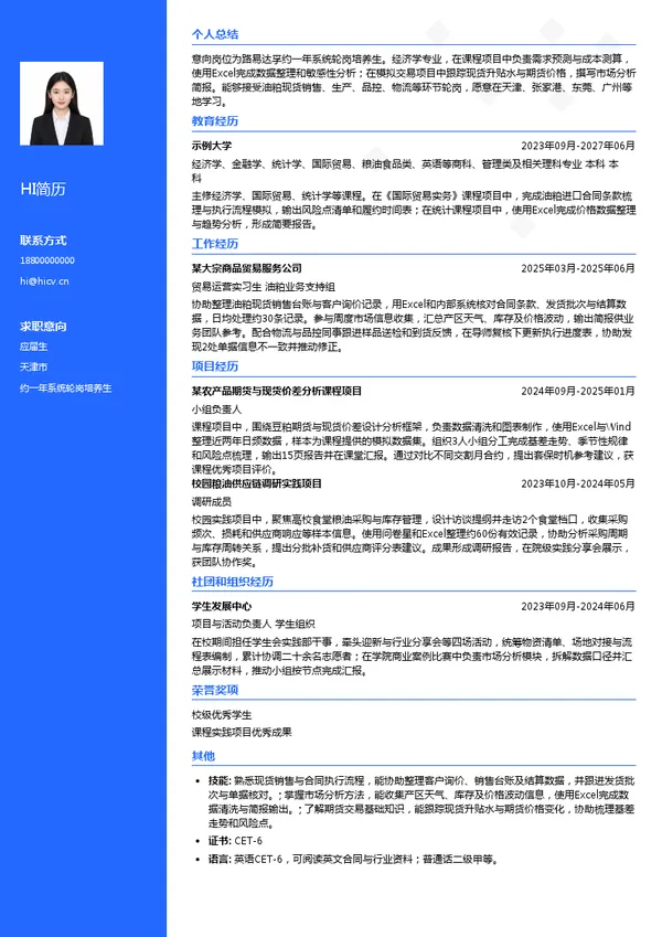 路易达孚（中国）贸易有限责任公司约一年系统轮岗培养生投递简历模板