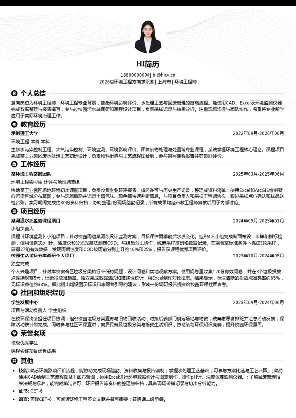 环境工程师简历模板