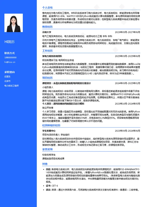 国网经济技术研究院有限公司电力规划工程师投递简历模板
