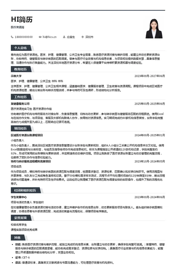 中国人民健康保险股份有限公司深圳分公司医疗资源岗投递简历模板