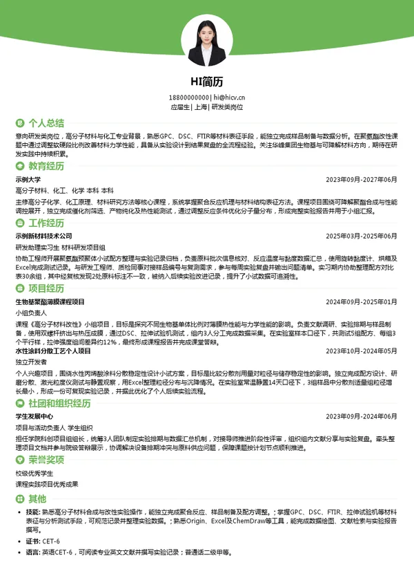 华峰集团研发类岗位投递简历模板