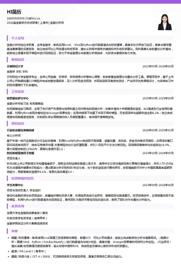 求职金融分析师简历模板