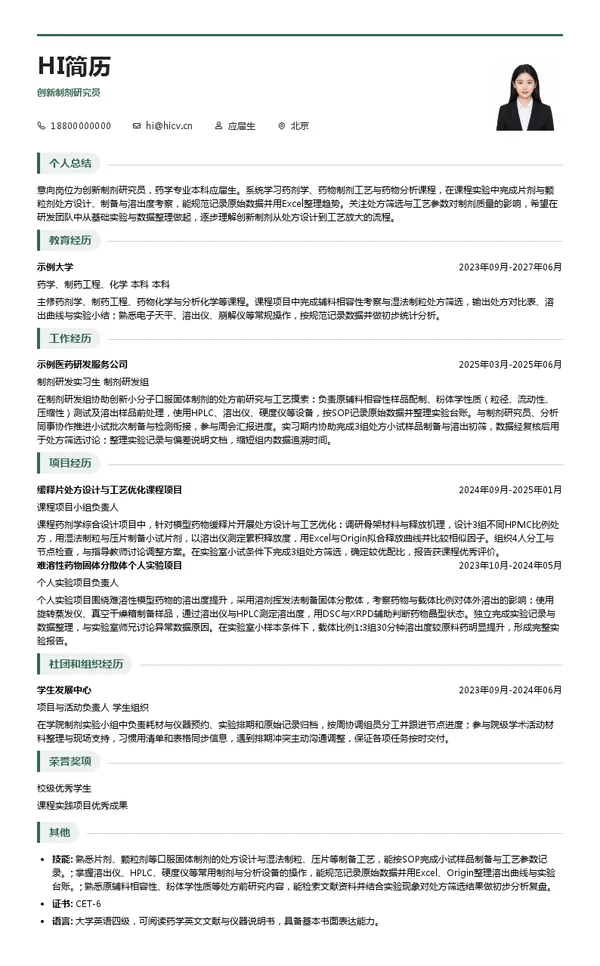 科伦博泰创新制剂研究员投递简历模板