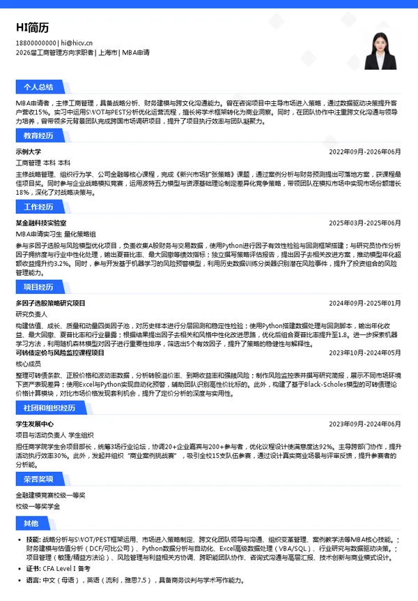 求职MBA申请简历模板