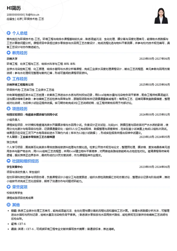 申能环境科技有限公司环保技术岗-工艺投递简历模板