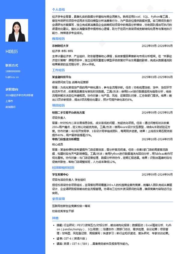 四大咨询顾问简历模板