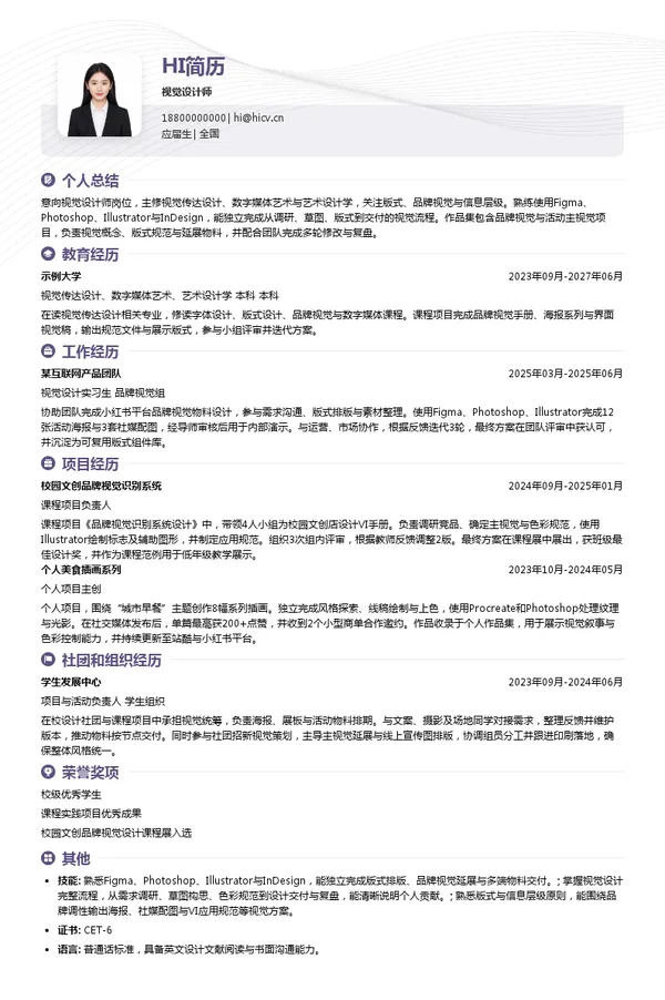 小红书视觉设计师投递简历模板