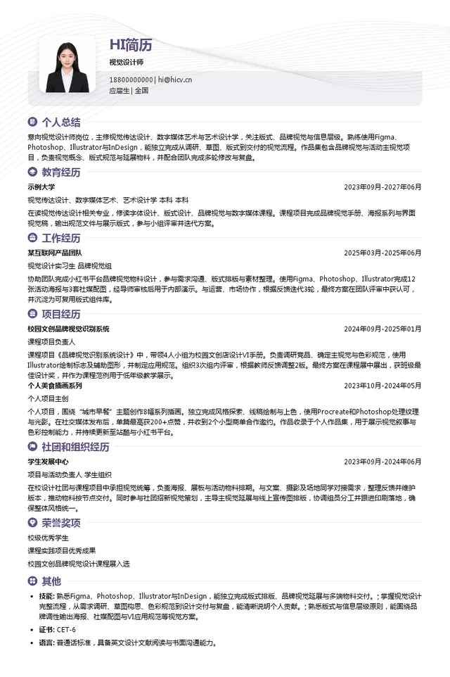 小红书视觉设计师投递简历模板