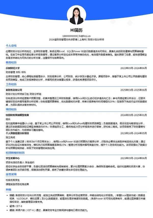财务计划分析师简历模板