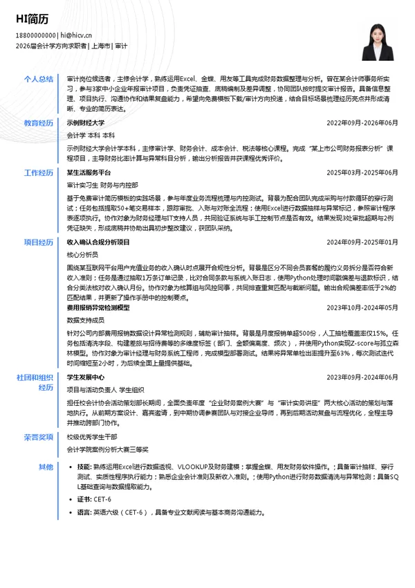 免费审计简历模板