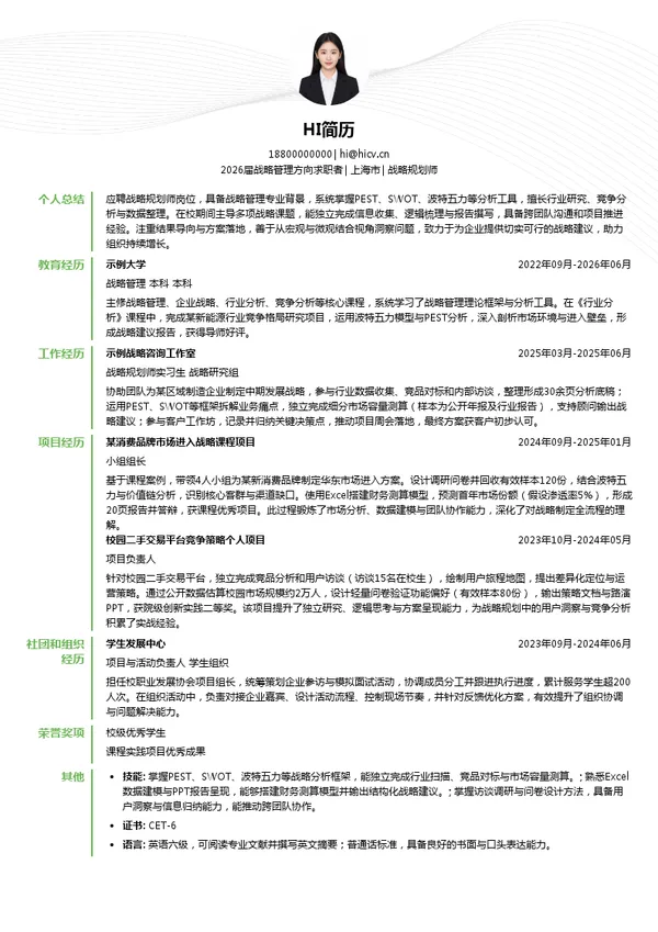战略规划师简历模板