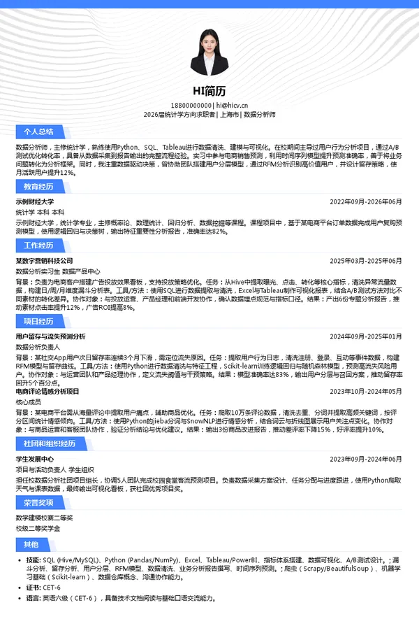社招数据分析师简历模板