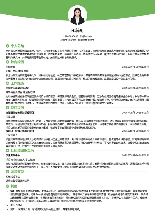 四联创业集团股份有限公司期现销售管培生投递简历模板