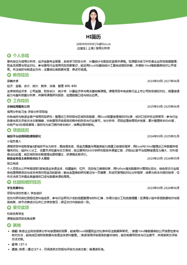 远东资信信用分析师投递简历模板