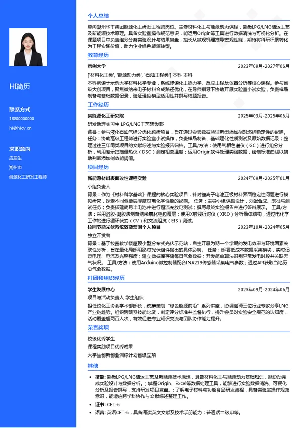 潮州华丰集团股份有限公司能源化工研发工程师投递简历模板