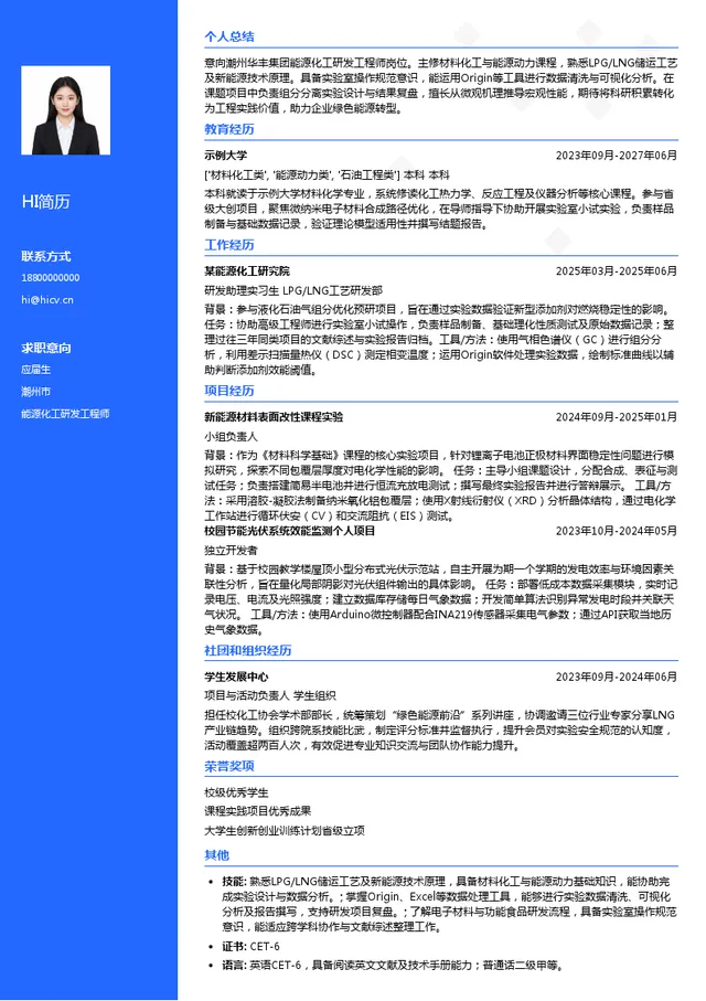 潮州华丰集团股份有限公司能源化工研发工程师投递简历模板