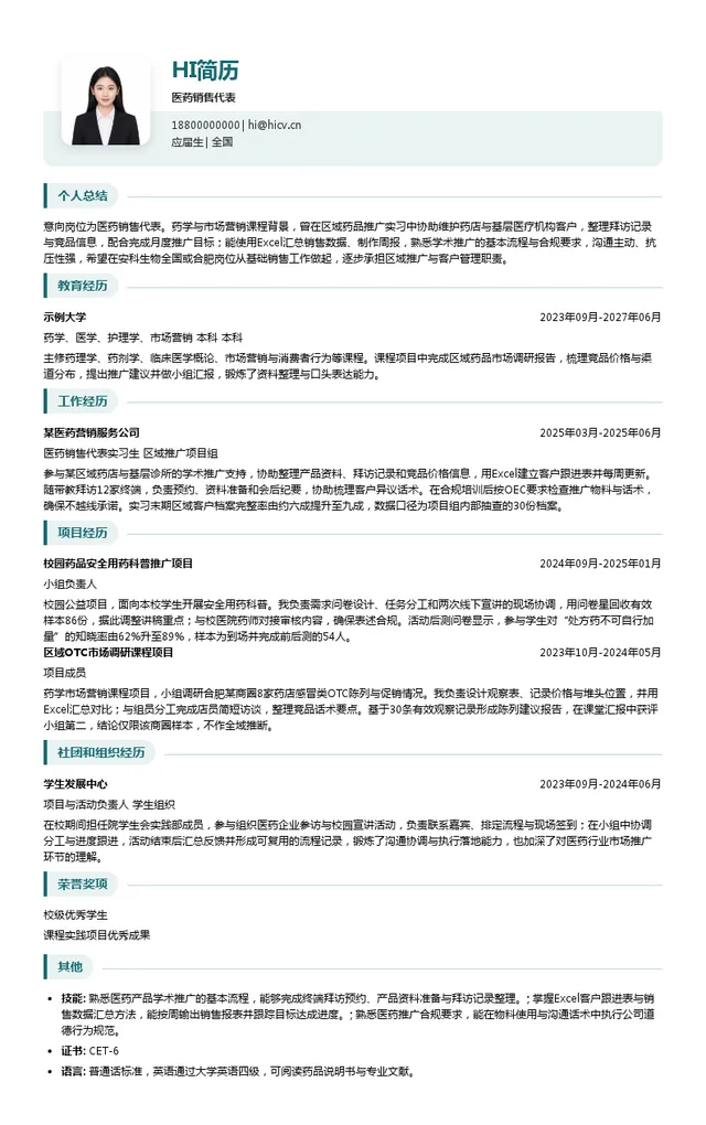 安徽安科生物工程（集团）股份有限公司医药销售代表投递简历模板