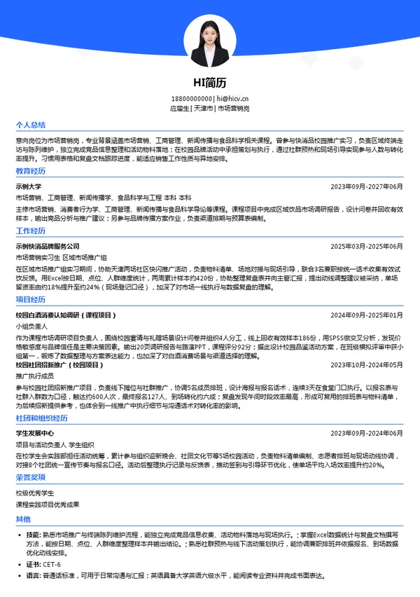 四川郎酒股份有限公司市场营销岗投递简历模板