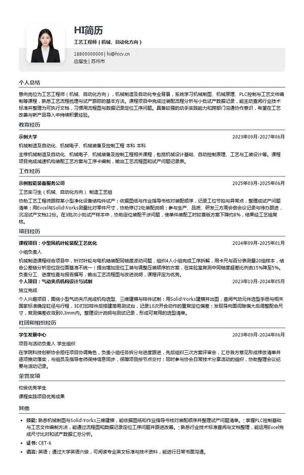 安徽泽汶环保科技有限公司工艺工程师（机械、自动化方向）投递简历模板