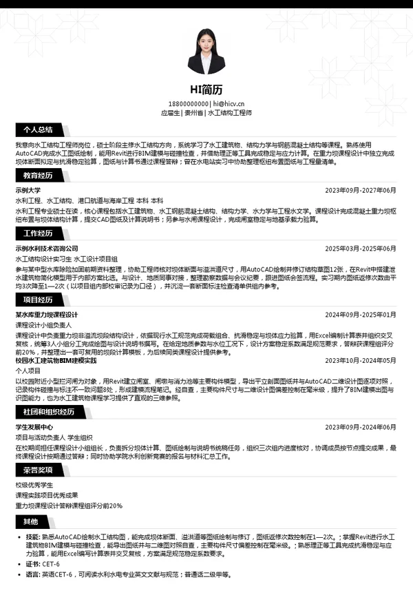 中国电建集团贵阳勘测设计研究院有限公司水工结构工程师投递简历模板
