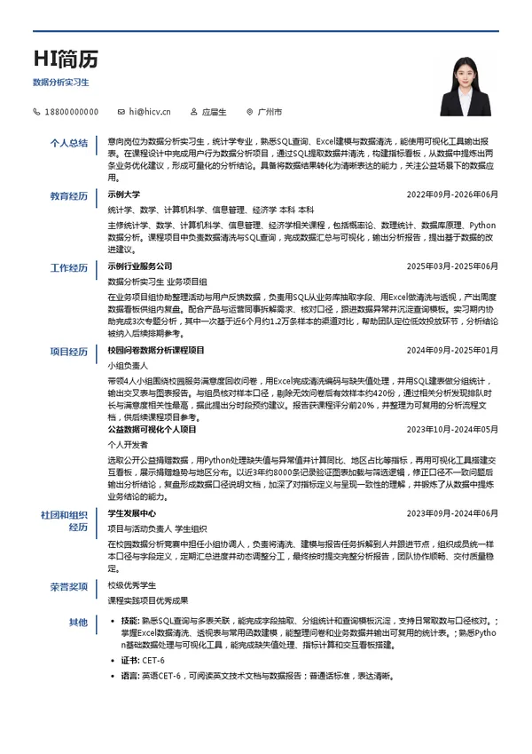 广州悦尔公益基金会数据分析实习生投递简历模板