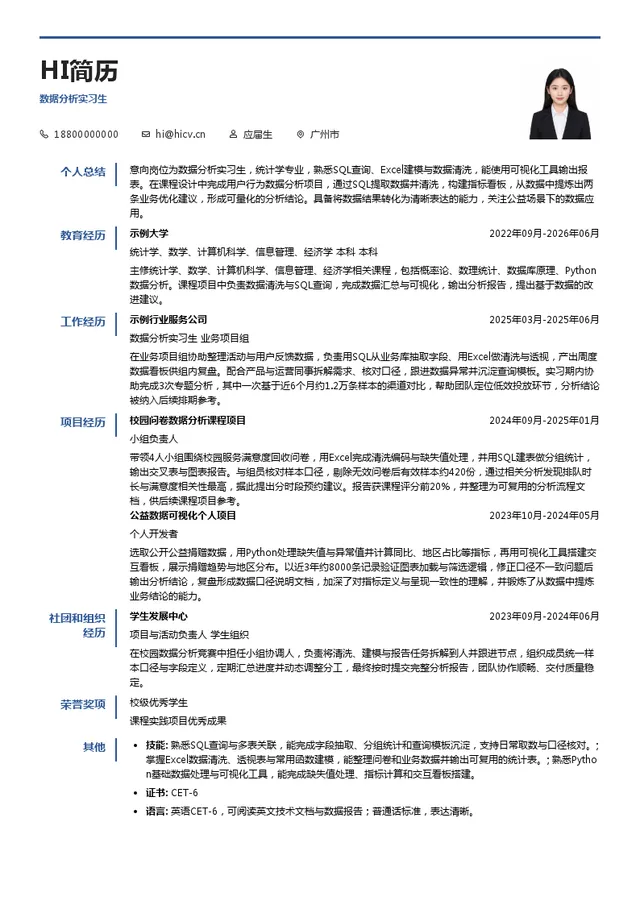 广州悦尔公益基金会数据分析实习生投递简历模板