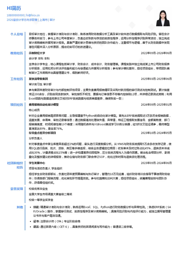 审计简历模板