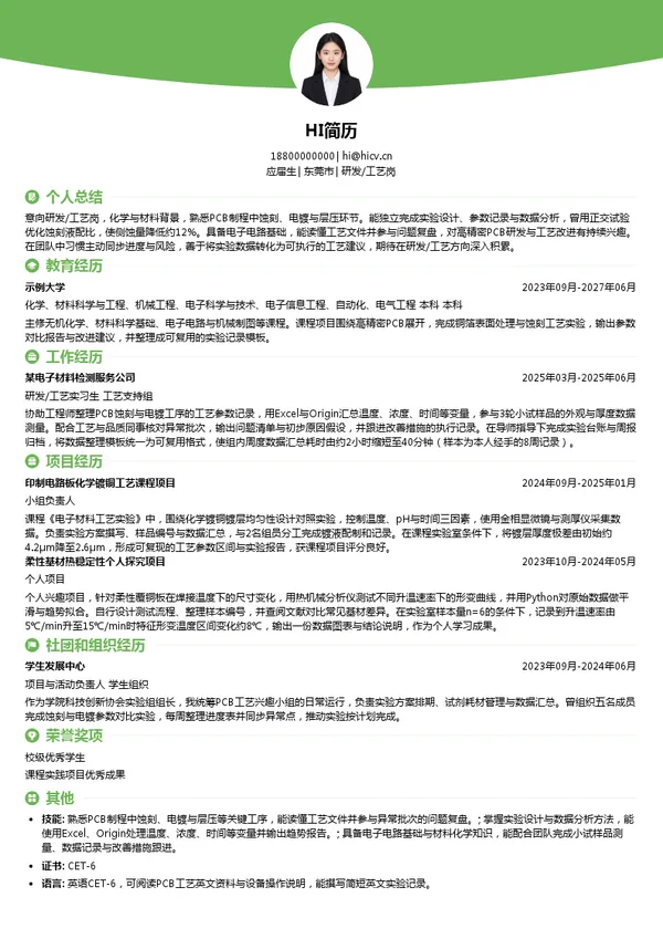 东莞森玛仕格里菲电路有限公司研发/工艺岗投递简历模板