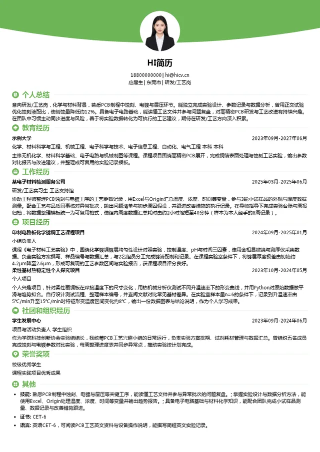 东莞森玛仕格里菲电路有限公司研发/工艺岗投递简历模板