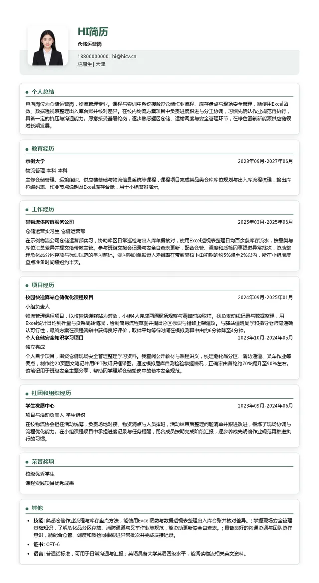 江苏安德福仓储运营岗投递简历模板