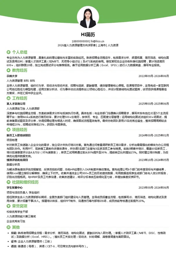 人力资源简历模板
