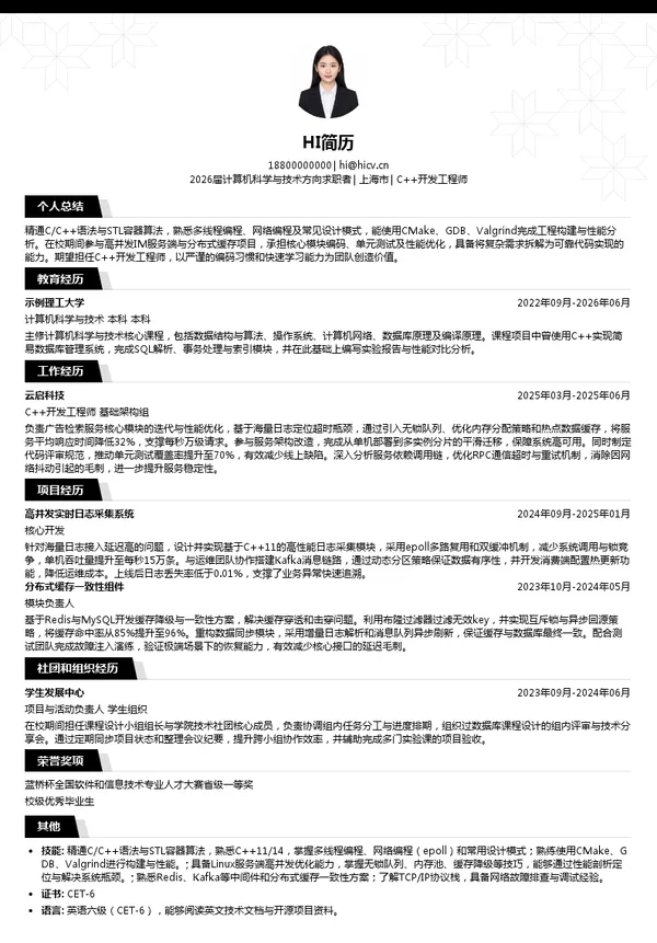 社招C++开发工程师简历模板