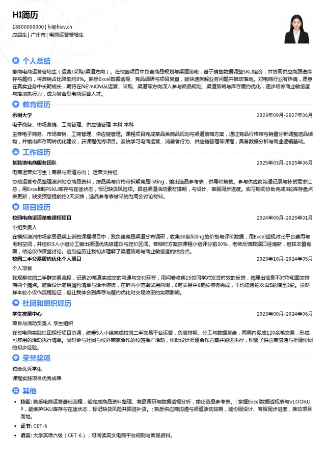 NEWAIM电商运营管培生投递简历模板