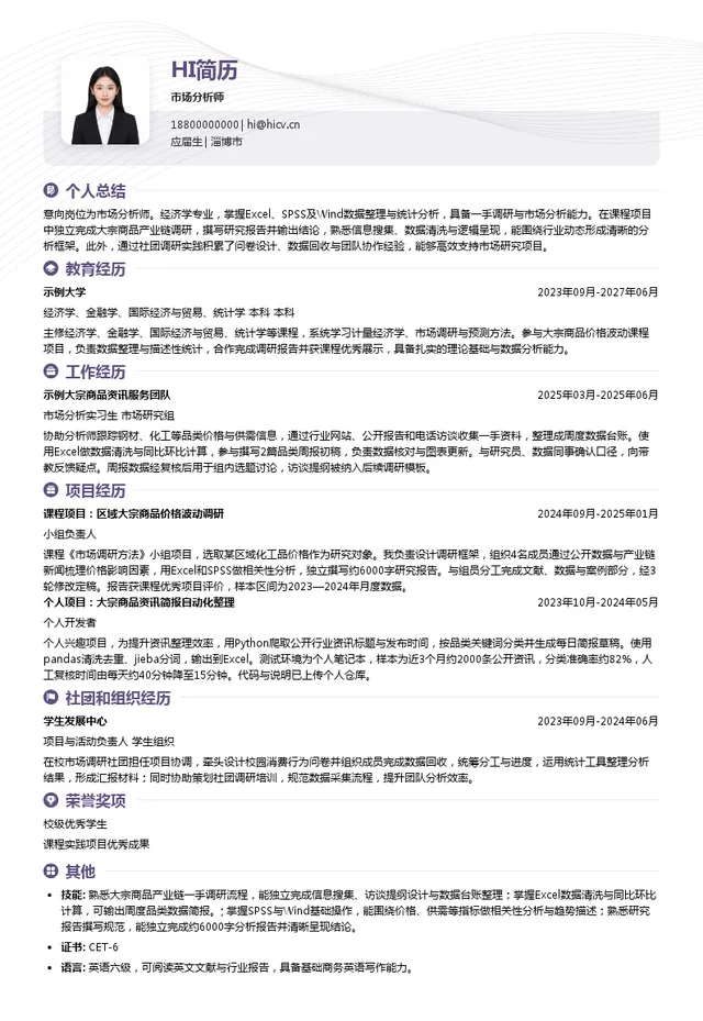 山东卓创资讯股份有限公司市场分析师投递简历模板