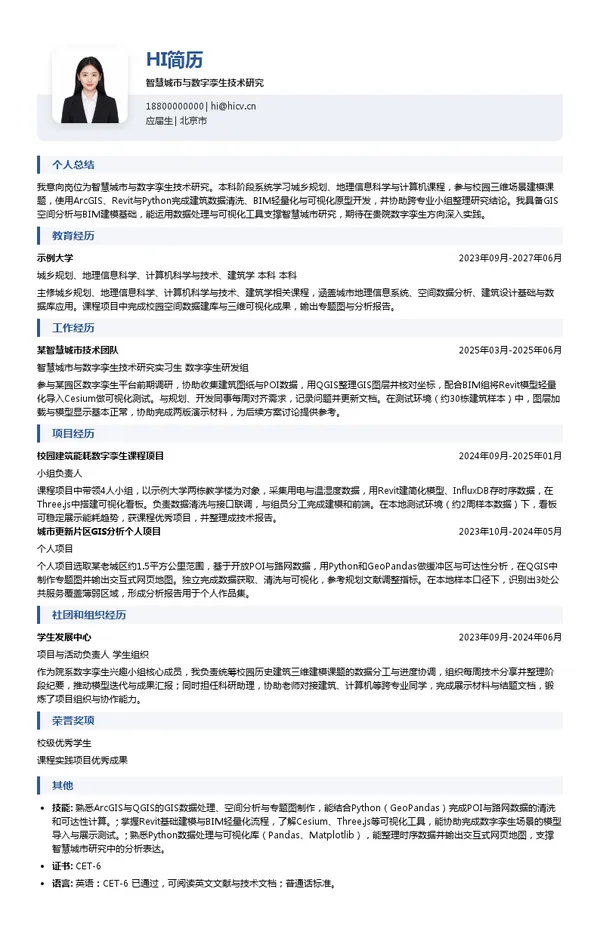 北京建院装饰工程设计有限公司智慧城市与数字孪生技术研究投递简历模板