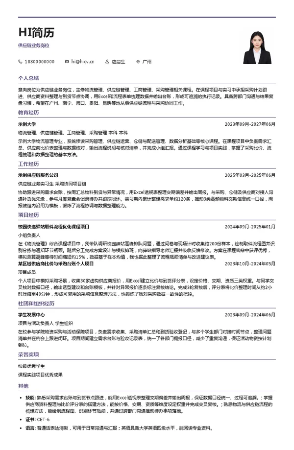 南方电网供应链集团供应链业务岗位投递简历模板